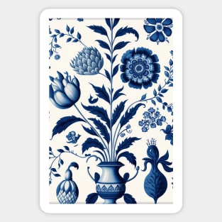 Floral Garden Botanical Print with Delft Blue and White Sticker